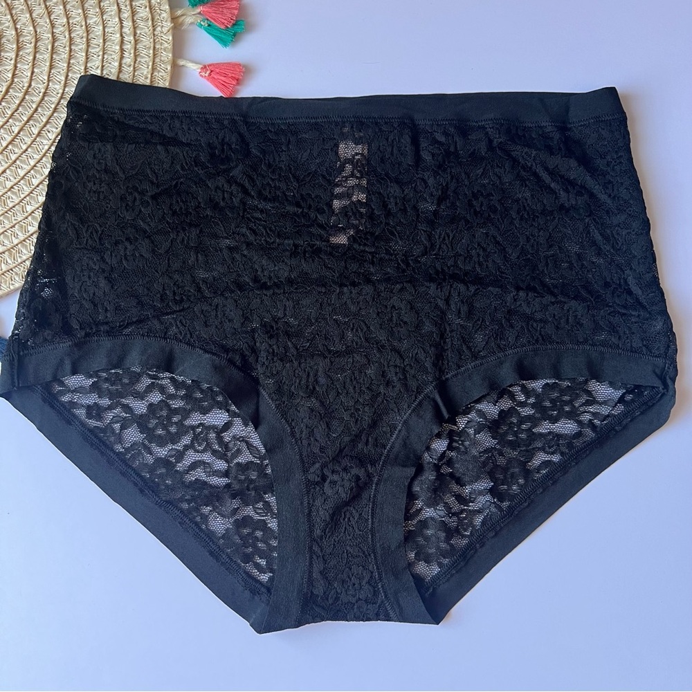 Victoria's Secret No-Show Lace High-Waist Brief Panty Black Large NEW